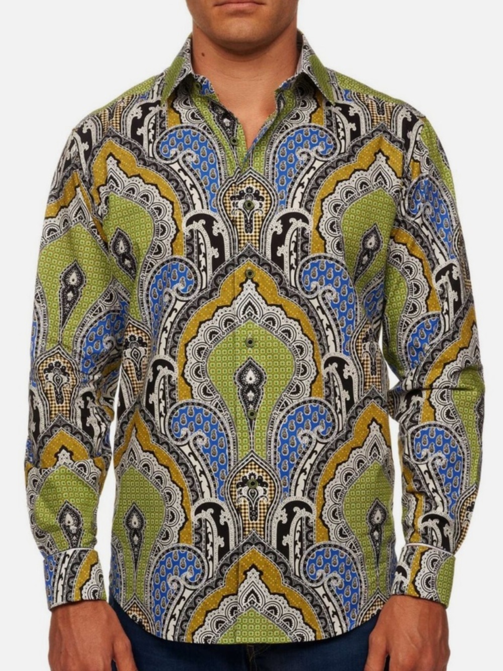 Robert Graham Multicolor Paisley Button-Down Shirt — Green, Blue & Gold